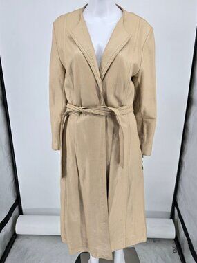Vintage Late 1970s Vincent's Indiana Beige Leather Wrap Belted Coat (M) *Fair
